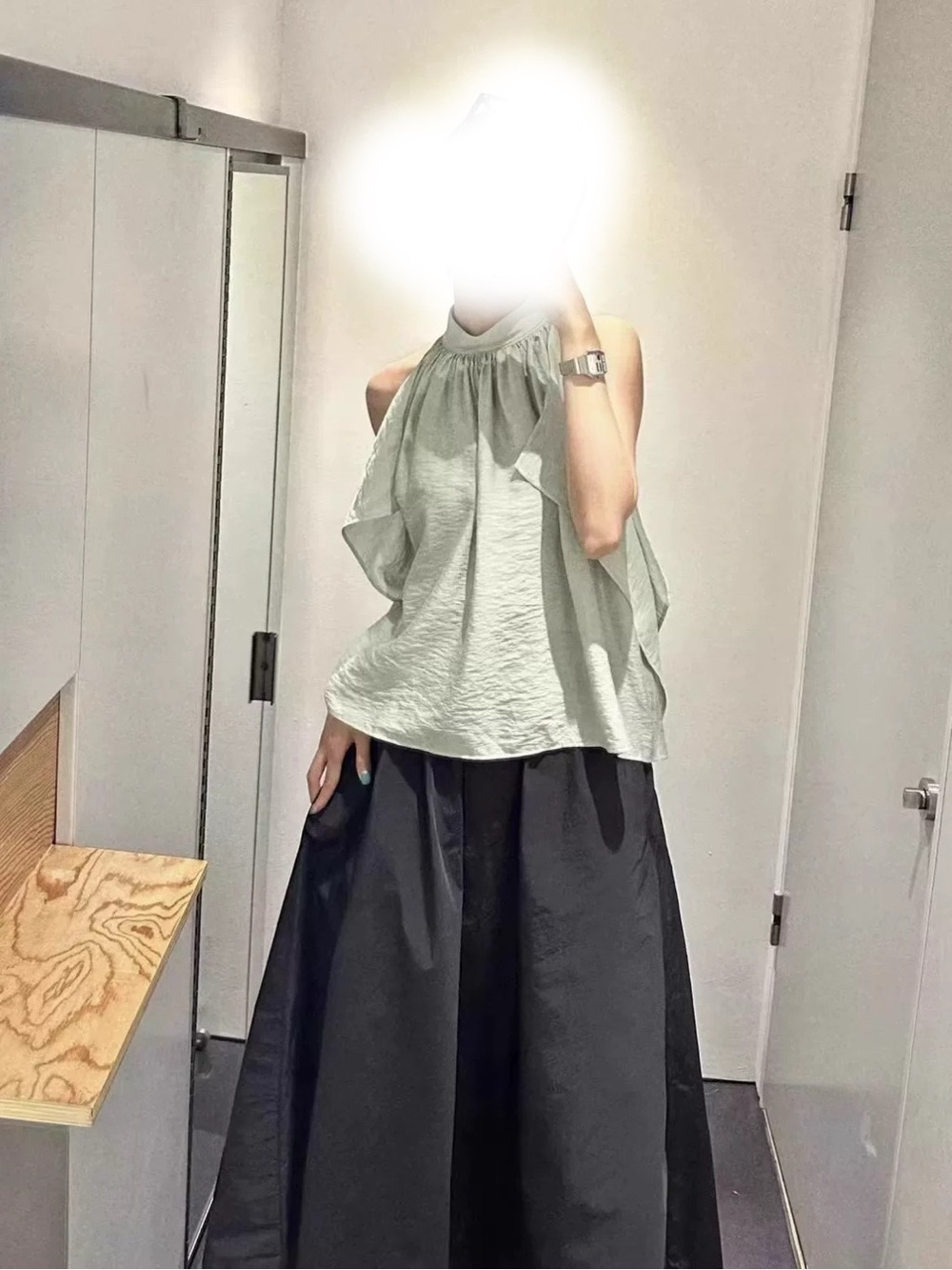 Sage Green Halter Ruffle Top